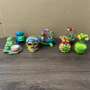 Hand-Painted Ceramic Figurines & Fruit Pick Holders Mixed Lot (Lot of 8)