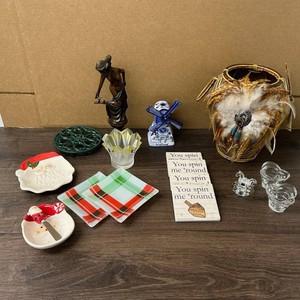 Signed Indian Feathered Basket & Holiday Decor Mixed Lot