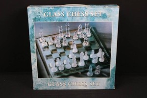 32-Piece Glass Chess Set With Board and Storage Insert