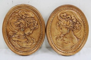 Art Nouveau-Style Portrait Wall Plaques - Pair 11 x 9