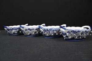 Blue-and-White Delft-Style Ceramic Handled Baskets (Lot of 4)
