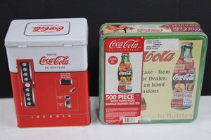 Vintage Coca-Cola Vending Machine Tin & 500-Piece Puzzle Mixed Lot
