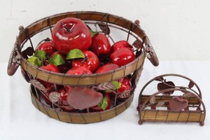 Decorative Metal Fruit Basket With Faux Apples