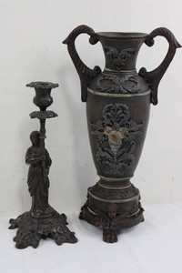 Ornate Metal Urn & Figural Candlestick Mixed Lot