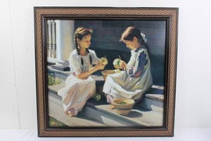 Framed Artwork of Girls Preparing Fruit - 26.5 X 28 in