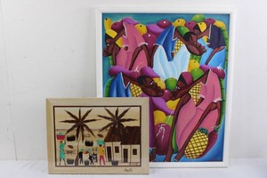 Haitian Folk Art Paintings - 2pc, 26 X 21.5 in & 16 X 12 in