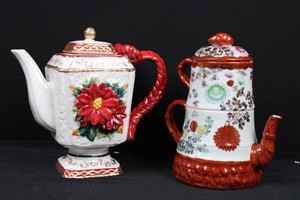 Hand-Painted Floral Porcelain Teapots - Two Styles (Lot of 2) Both 8H
