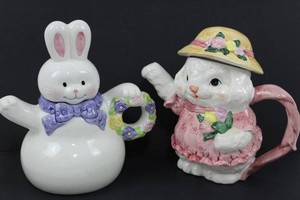 Hallmark Rabbit Watering Can & Bunny Teapot Both 7H