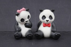 Avon Panda Figurines With Bow and Roses (Lot of 2) 2.5H