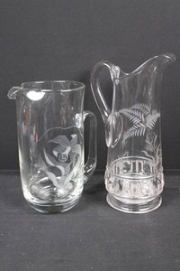 Etched Glass Floral & Fern Pitchers (Lot of 2)