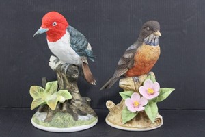 Hand-Painted Ceramic Bird Figurines With Floral Bases