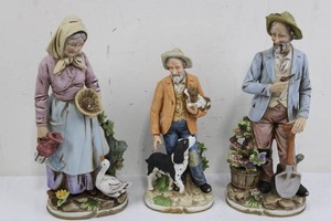 Hand-Painted Porcelain Rural Figure Set - 3 Pieces