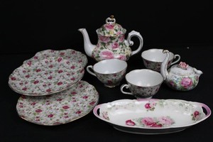 Floral Rose Porcelain Tea Service With 2 Teapots