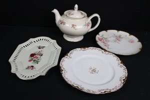 Floral Porcelain Tea Service With Teapot and 3 Platters