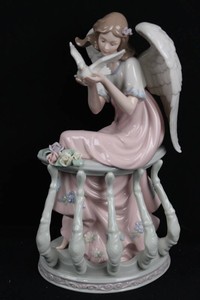Porcelain Angel Girl Holding Dove Figurine 12H