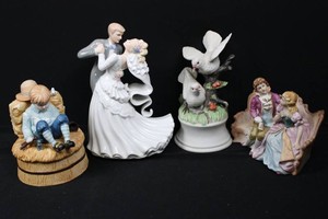 Porcelain-Style Figurines & Music Boxes Mixed Lot - 4 Pieces 5-9H