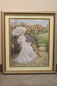 Framed Garden Woman and Dogs Decorative Art Print