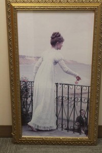 Framed Figurative Coastal Balcony Artwork - Ornate Gold Frame