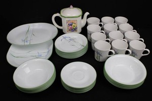 12-Cup Pansy Floral China Dinnerware Set - Teapot, Plates & Bowls
