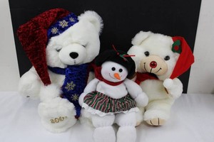 Holiday Plush Teddy Bears & Snowman (Lot of 3)