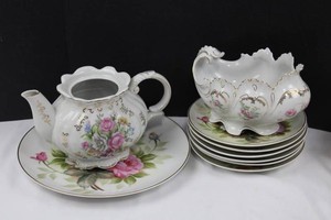 Floral Porcelain Tea Service Set With Teapot, Bowl & Plates
