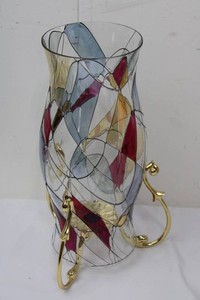 Stained Glass Mosaic Vase With Gold-Tone Stand 12H
