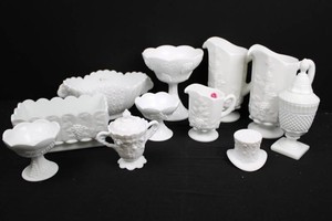 White Milk Glass Fruit and Grape Pattern Tableware Assortment