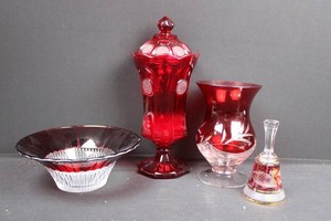 Red Glass Decorative Jar, Vase, Bowl & Bell Mixed Lot