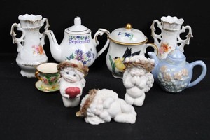 9-Piece Porcelain Teapots, Vases, Figurines & Mixed Decor 4H
