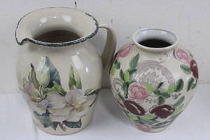 Home & Garden Pottery Floral Ceramic Vessels (Lot of 2) 8.5 and 9