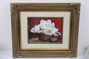 Framed Magnolia Floral Still Life Artwork - Ornate Frame, 18 X 16 in