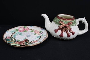Porcelain Floral Bow Teapot & Decorative Tray Mixed Lot