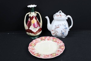 Decorative Floral Ceramic Vase, Teapot & Serving Plate Mixed Lot