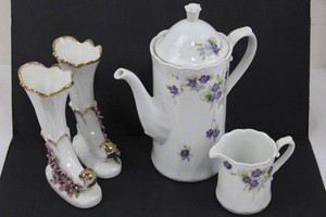 Eschenbach Bavaria Floral Coffee Pot, Creamer & Bud Vases Mixed Lot
