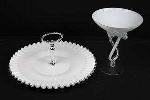 Milk Glass Serving Plate & Twisted Stem Art Glass Bowl Mixed Lot