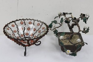 Decorative Glass Bowl & Enamelled Bonsai Tree Mixed Lot