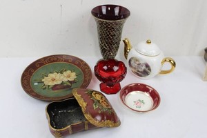 Decorative Glass, Porcelain & Trinket Box Mixed Lot - 6 Pieces