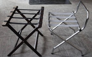 Wood & Chrome Folding Luggage Racks (Lot of 2)