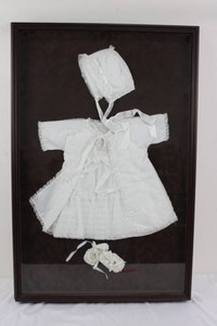 Vintage Framed Baptismal Outfit With Bonnet and Booties - 24 X 36 in