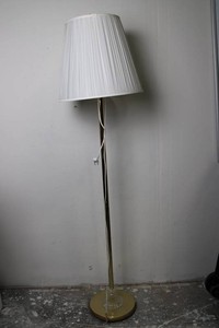 Brass-Tone Floor Lamp With Pleated Shade 59H