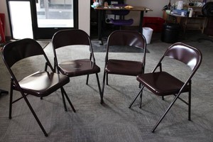 Brown Metal Folding Chairs With Padded Seats (4)