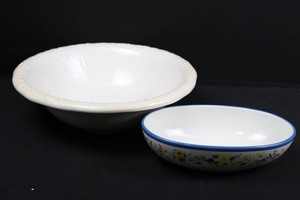 Decorative Ceramic Serving Bowls - Blue Floral & Embossed White (Lot of 2)