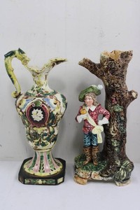 Hand-Painted Ceramic Ewer & Gentleman Figurine