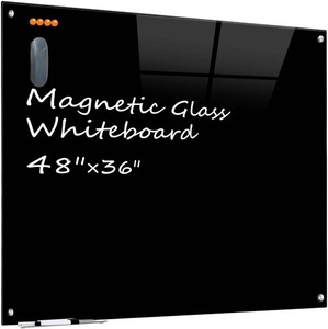 $120 KIZZBY Black Glass Dry Erase Board 48x36