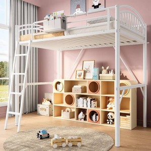 $150 Decofy Loft Bed White Twin with Storage Bag