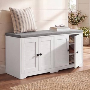 $120 SONGMICS 3-Tier Entryway Bench, Padded Seat