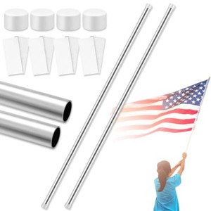 Gisafai 2 Pcs Aluminum Flag Pole 6 ft Silver