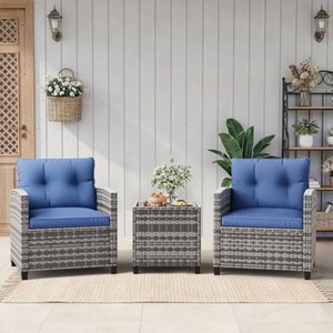 $217 Garvee Wicker Chairs 3pc Set, GrayBlue
