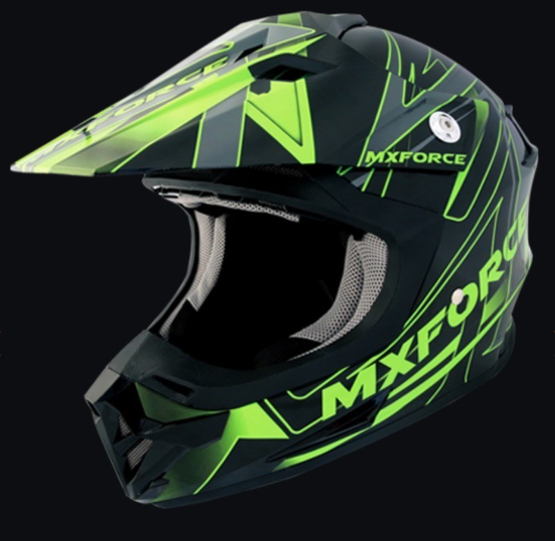 Brand New MX Force MHS39 X-1 Motocross Helmet - Black & Green - Adult Size Medium