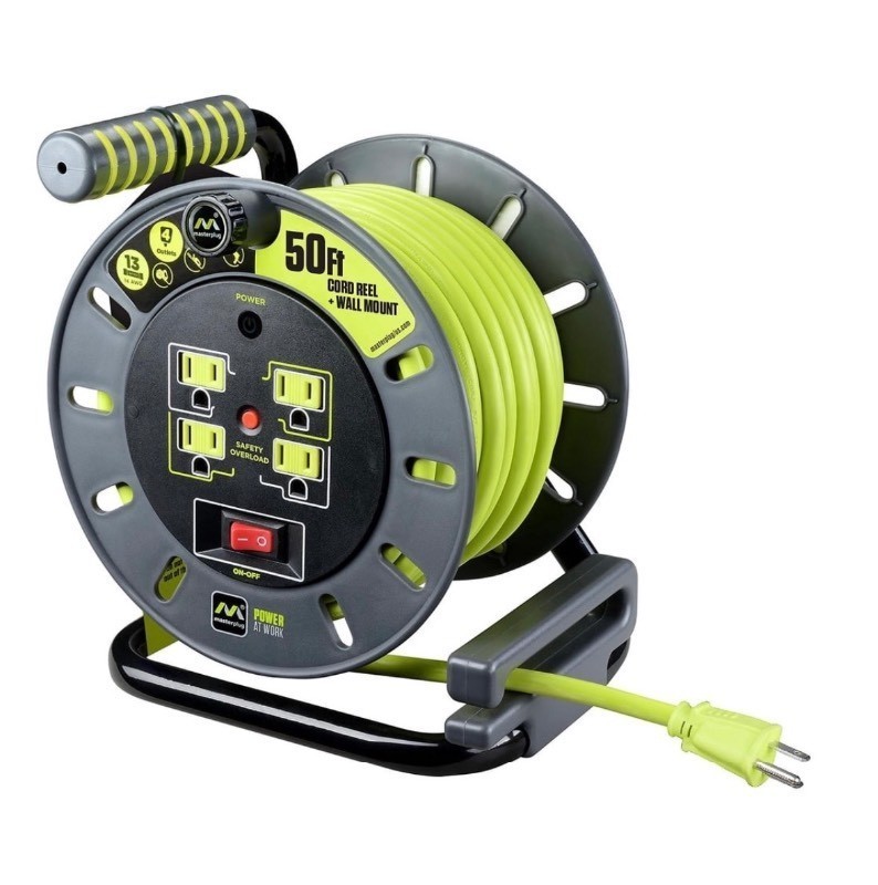 Masterplug 50 Extension Cord Reel with Wall Mount & 125V Sockets, $70 Retail - Brand New